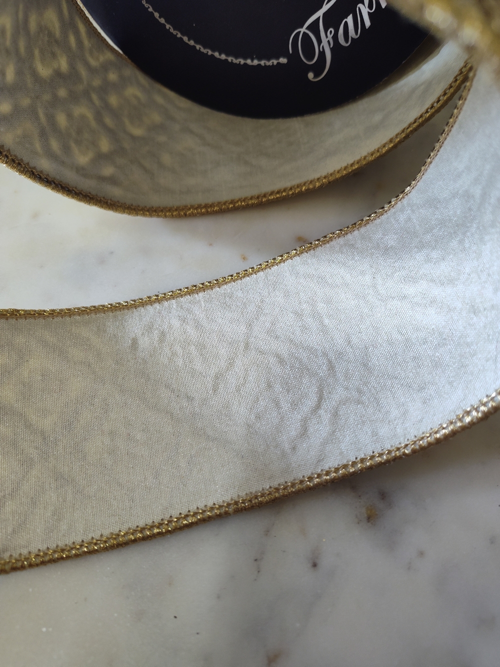 FARRISILK Heirloom WiredTapestry Rhinestone Wired Ribbon 3" x 5 Yards Cream Gold - Picture 7 of 8